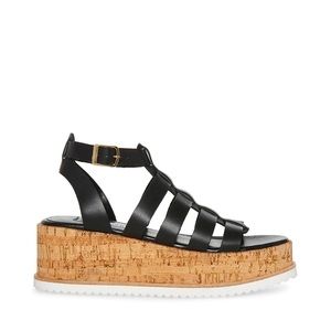 Steve Madden Black Genuine Leather Platform Sandals